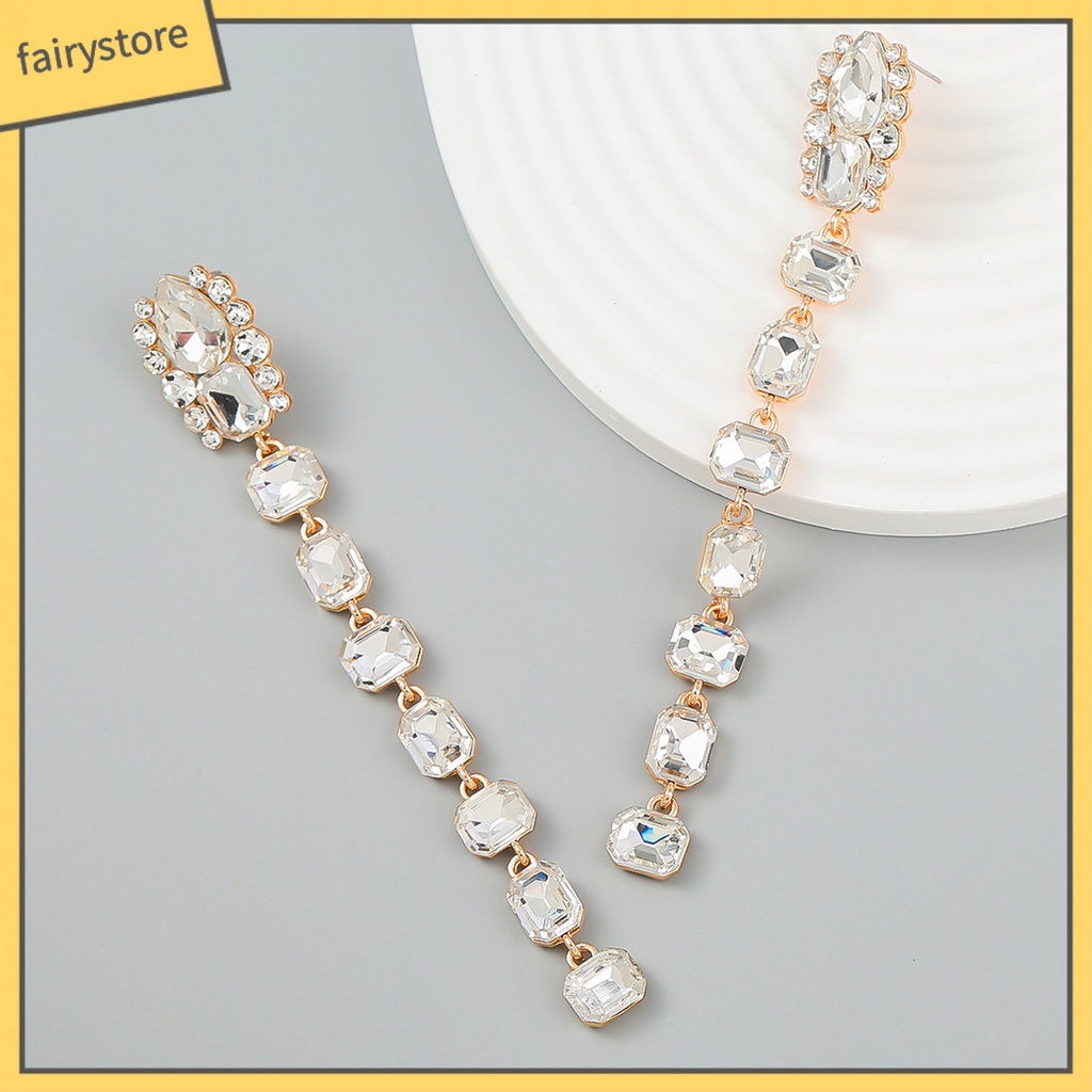 1 Đôi Bông Tai Hình Học Dáng Dài Đính Đá Nhiều Màu Thời Trang