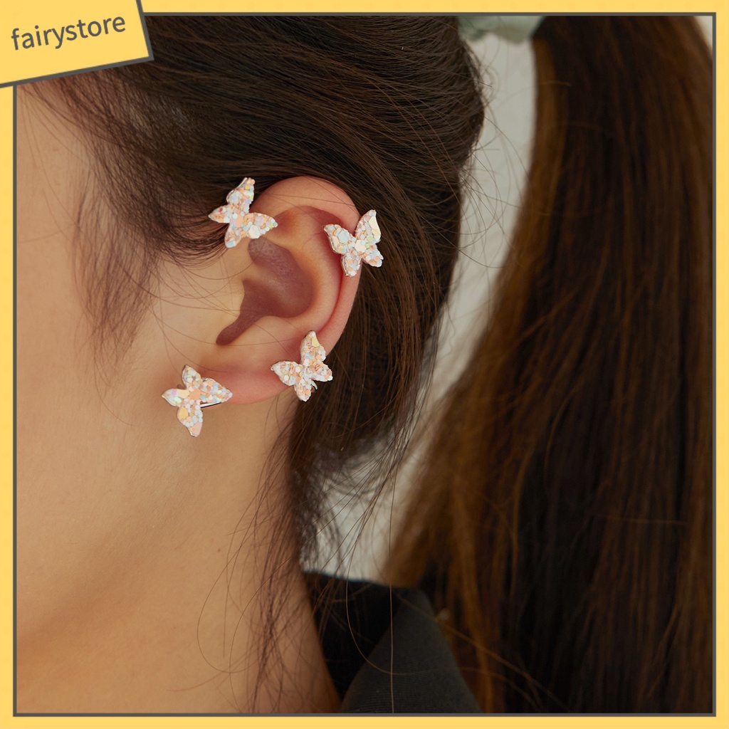 1 Khuyên Đeo Vành Tai Không Xỏ Lỗ Hình Bướm Đính Kim Sa Lấp Lánh