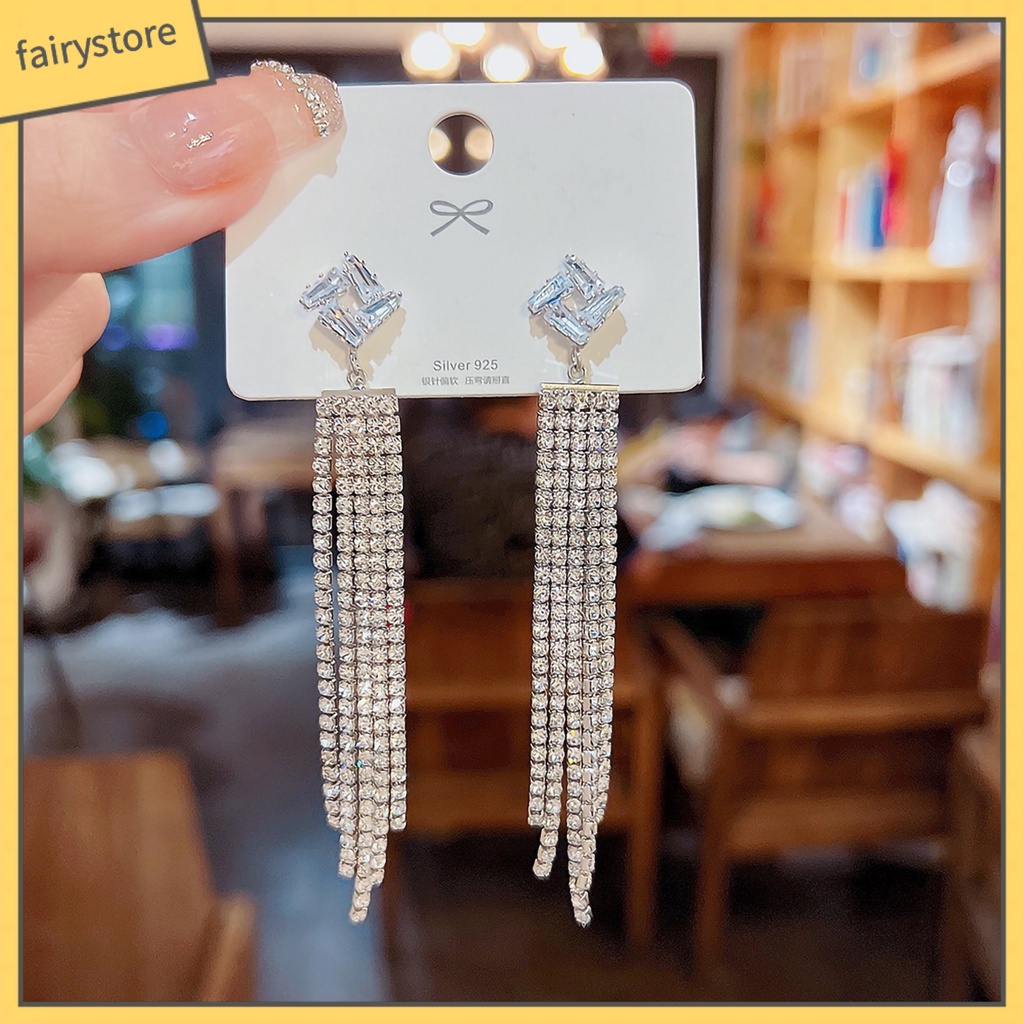 1 Đôi Bông Tai Dáng Dài Đính Đá Thời Trang