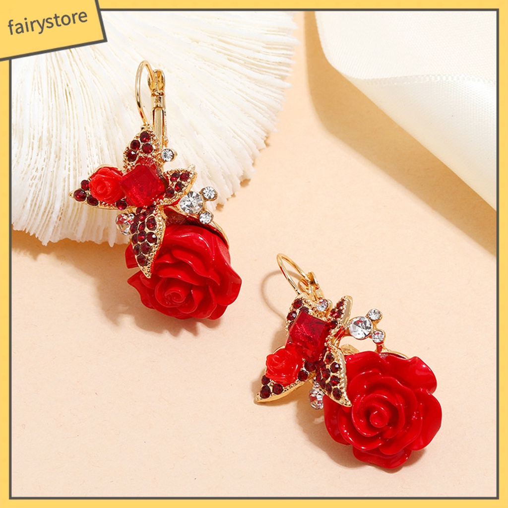 1 Đôi Bông Tai Hình Hoa Đính Đá Phong Cách Vintage Dành Cho Nữ