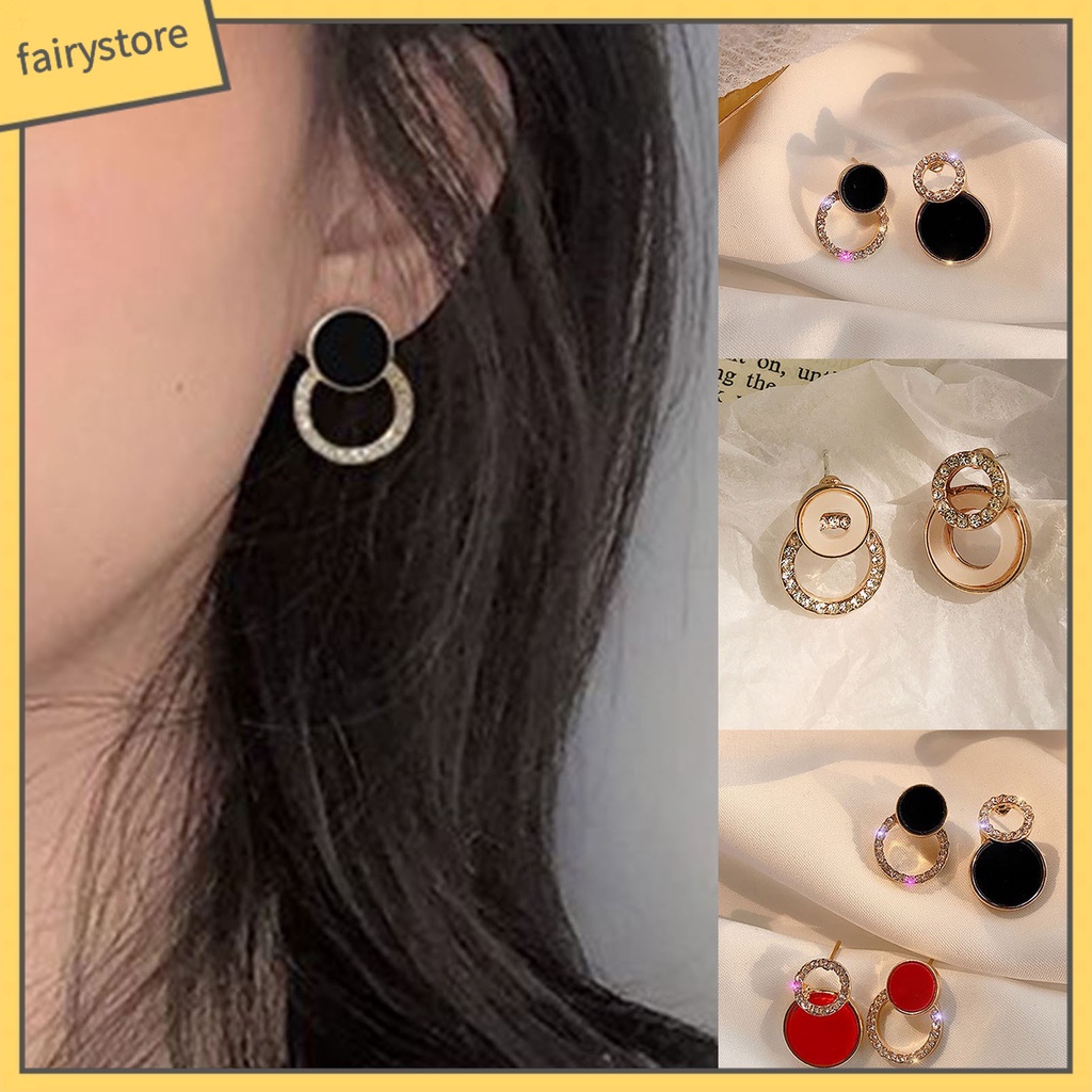 1 Đôi Bông Tai Tròn Đính Đá Thời Trang Dành Cho Nữ