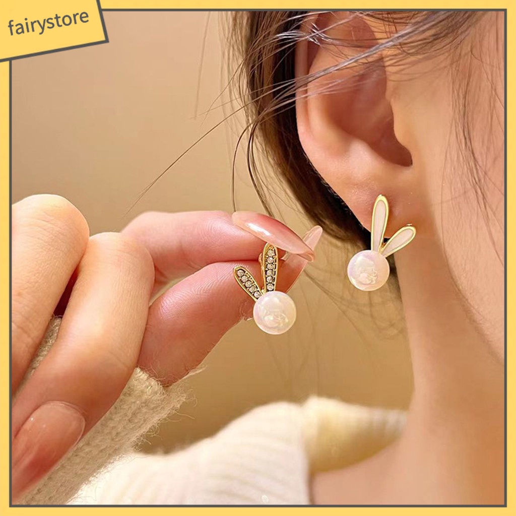 1 Đôi Bông Tai Hình Thỏ Đính Đá Thời Trang Dành Cho Nữ