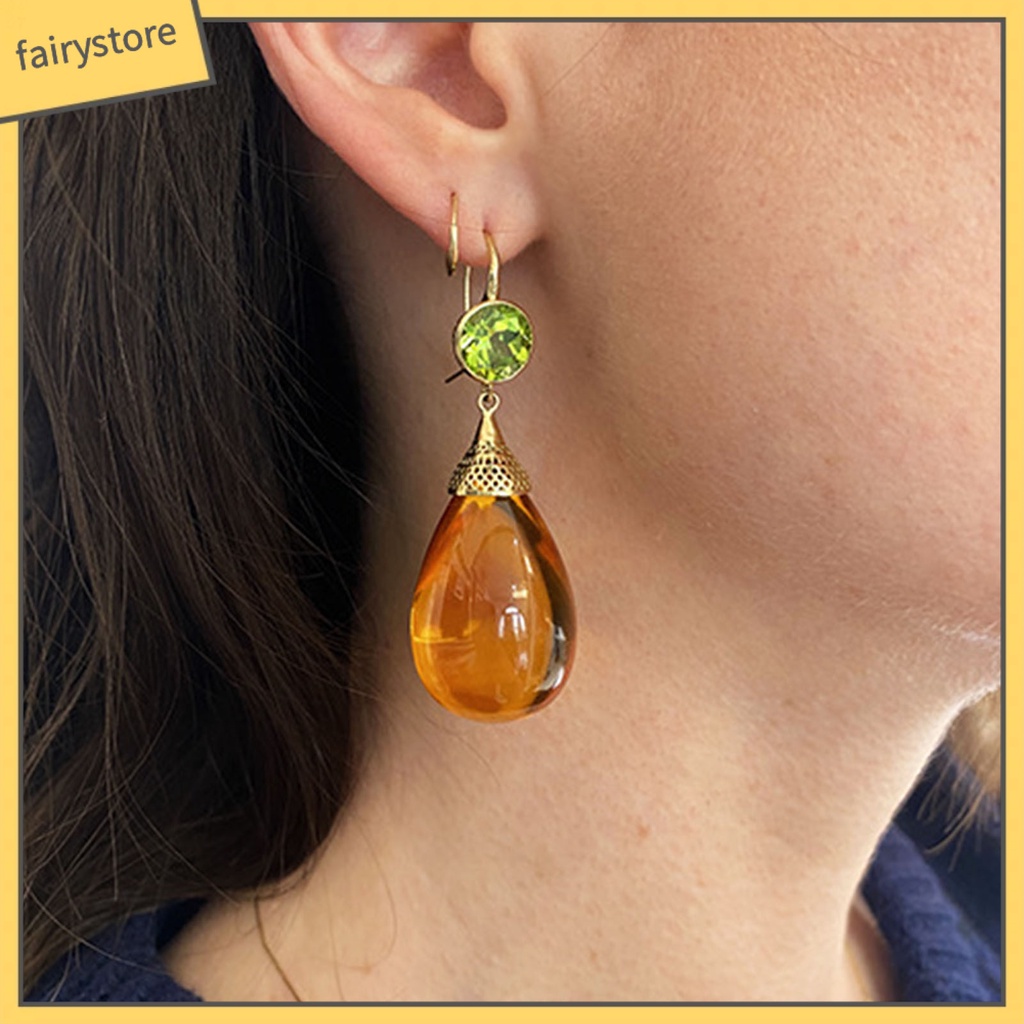 1 Đôi Bông Tai Hình Giọt Nước Trong Suốt Phong Cách Retro Dành Cho Nữ