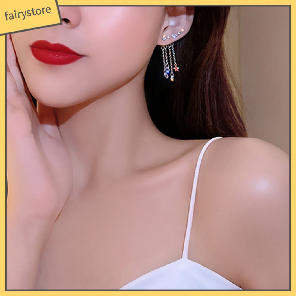 1 Đôi Bông Tai Dáng Dài Đính Đá Lấp Lánh Thời Trang Cao Cấp