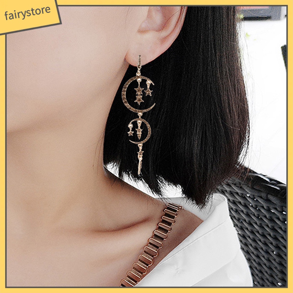 Đôi Bông Tai Hình Mặt Trăng Và Ngôi Sao Đính Đá Thời Trang Cho Nữ