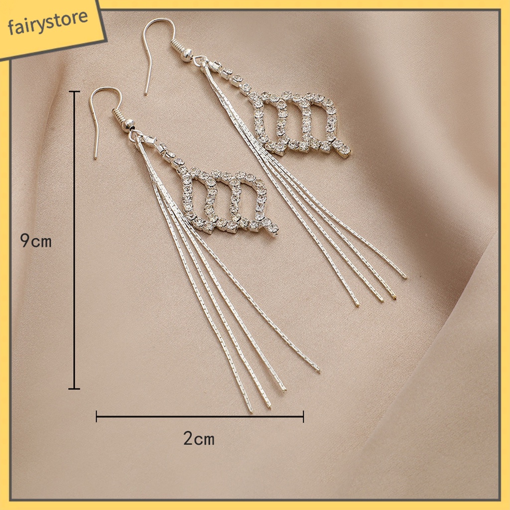 1 Đôi Bông Tai Dáng Dài Đính Đá Lấp Lánh Thời Trang Cho Nữ
