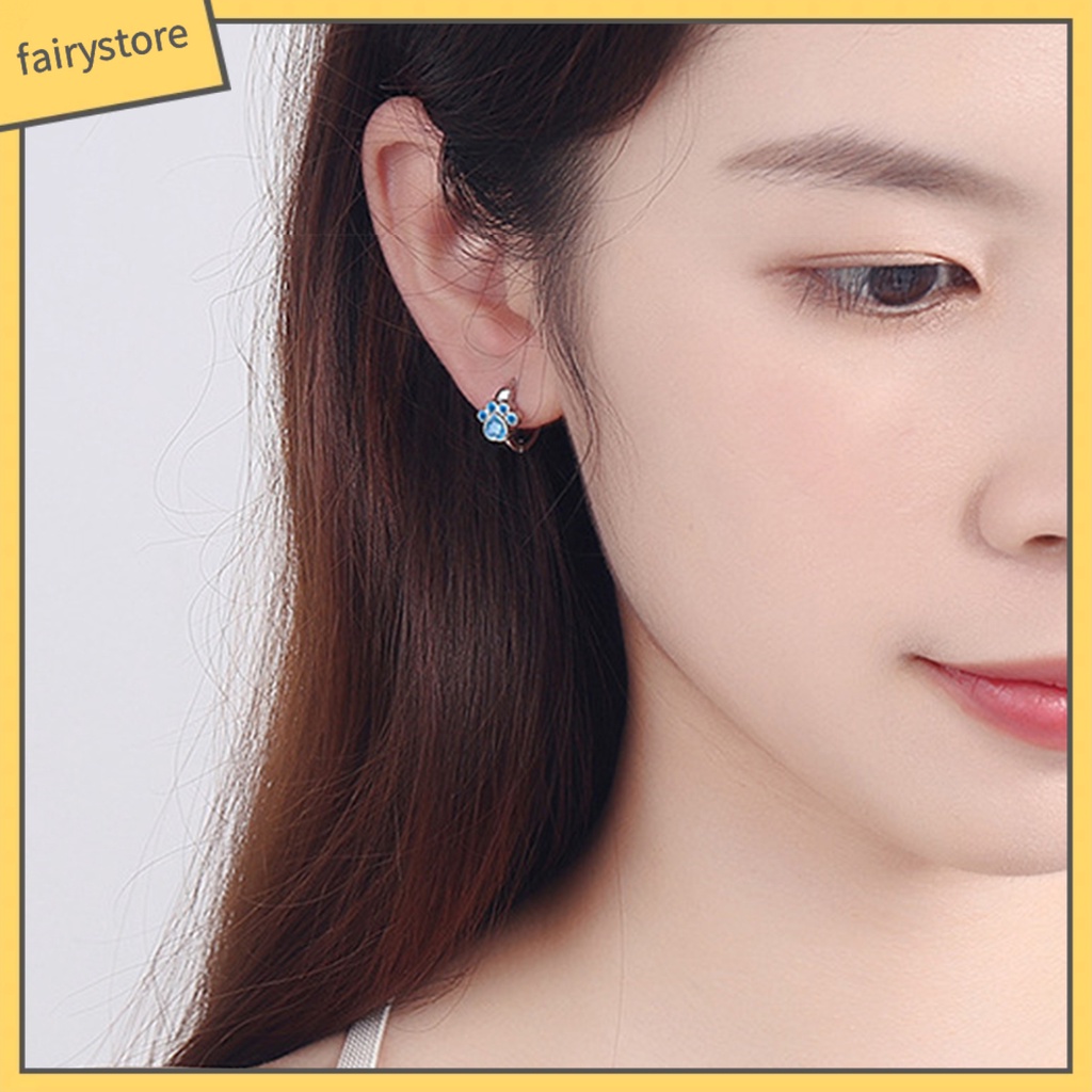 1 Đôi Bông Tai Hình Móng Vuốt Mèo Đính Đá Lấp Lánh Thời Trang