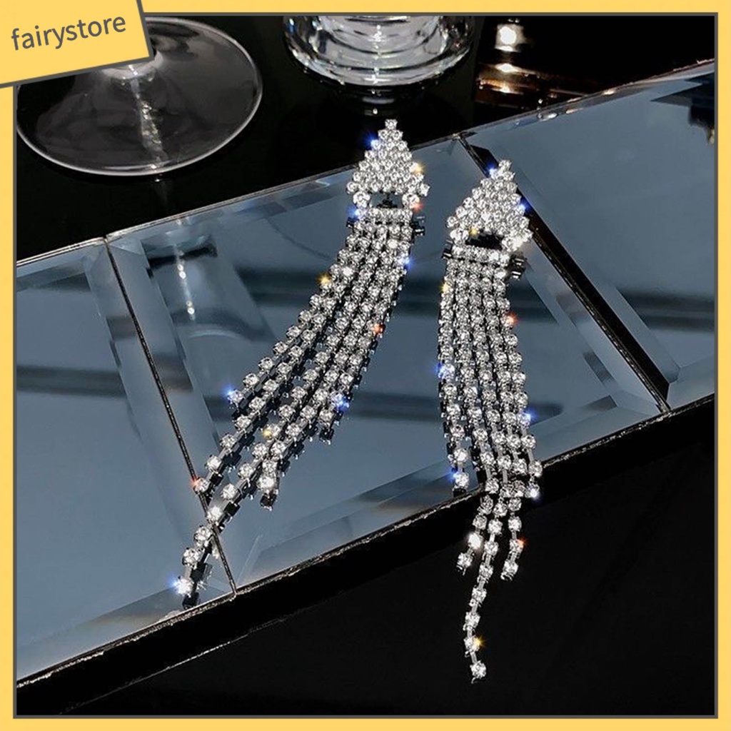 1 Đôi Bông Tai Dáng Dài Đính Đá Lấp Lánh Thời Trang Dự Tiệc