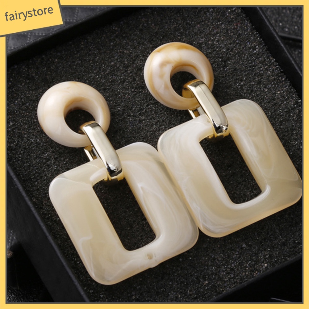 Bông Tai Hình Vuông Dáng Dài Bằng Nhựa Resin Thời Trang Cho Nữ