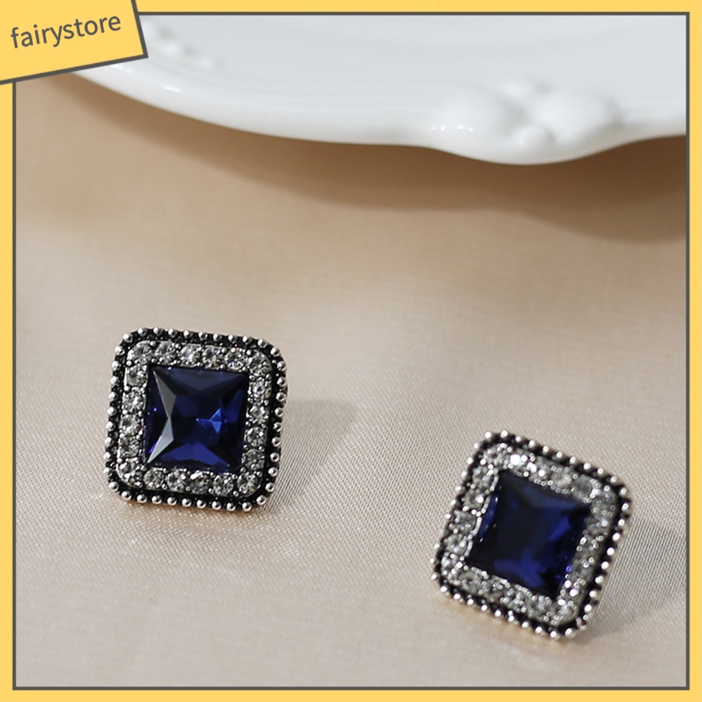 1 Cặp Bông Tai Hình Học Đính Đá Pha Lê Giả Hình Vuông Dành Cho Nữ