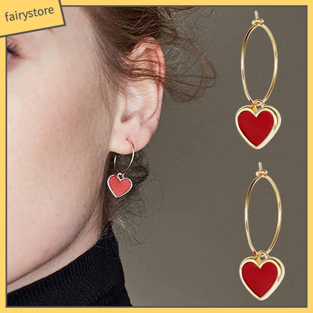 Bông Tai Hình Trái Tim Đỏ Thời Trang Dự Tiệc Cho Nữ