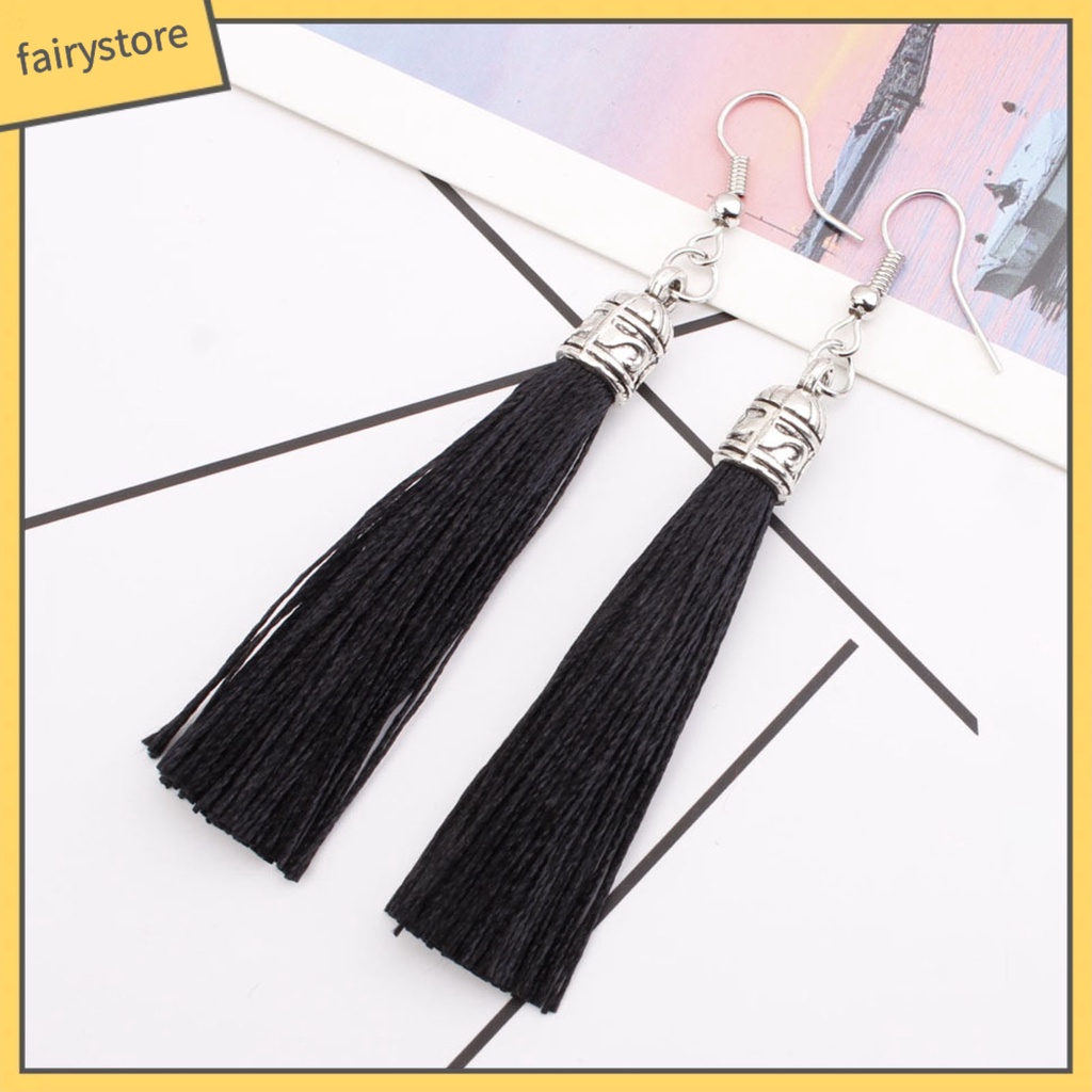 1 Đôi Bông Tai Thiết Kế Móc Tua Rua Phong Cách Bohemian