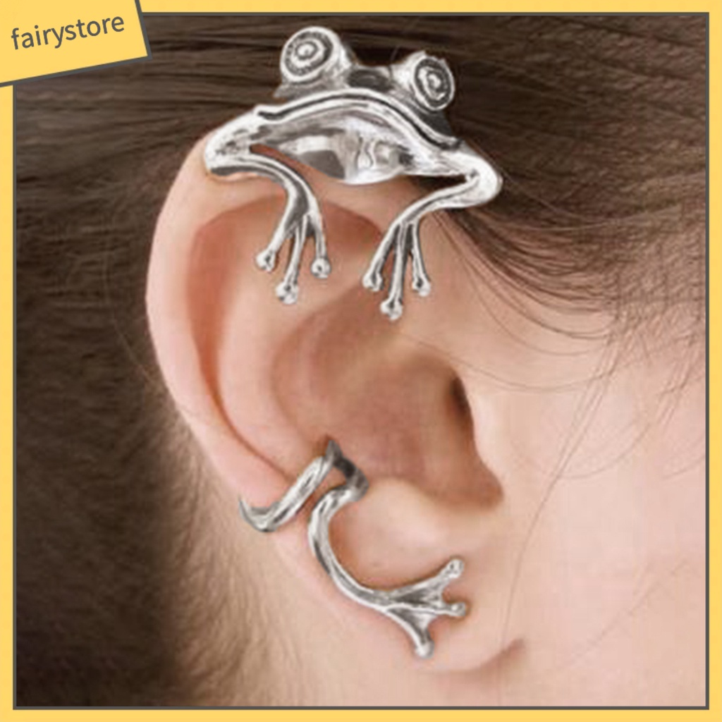 1 Khuyên Kẹp Vành Tai Hình Chú Ếch Màu Sắc Bạc Phong Cách Gothic Dành Cho Các Cuộc Họp