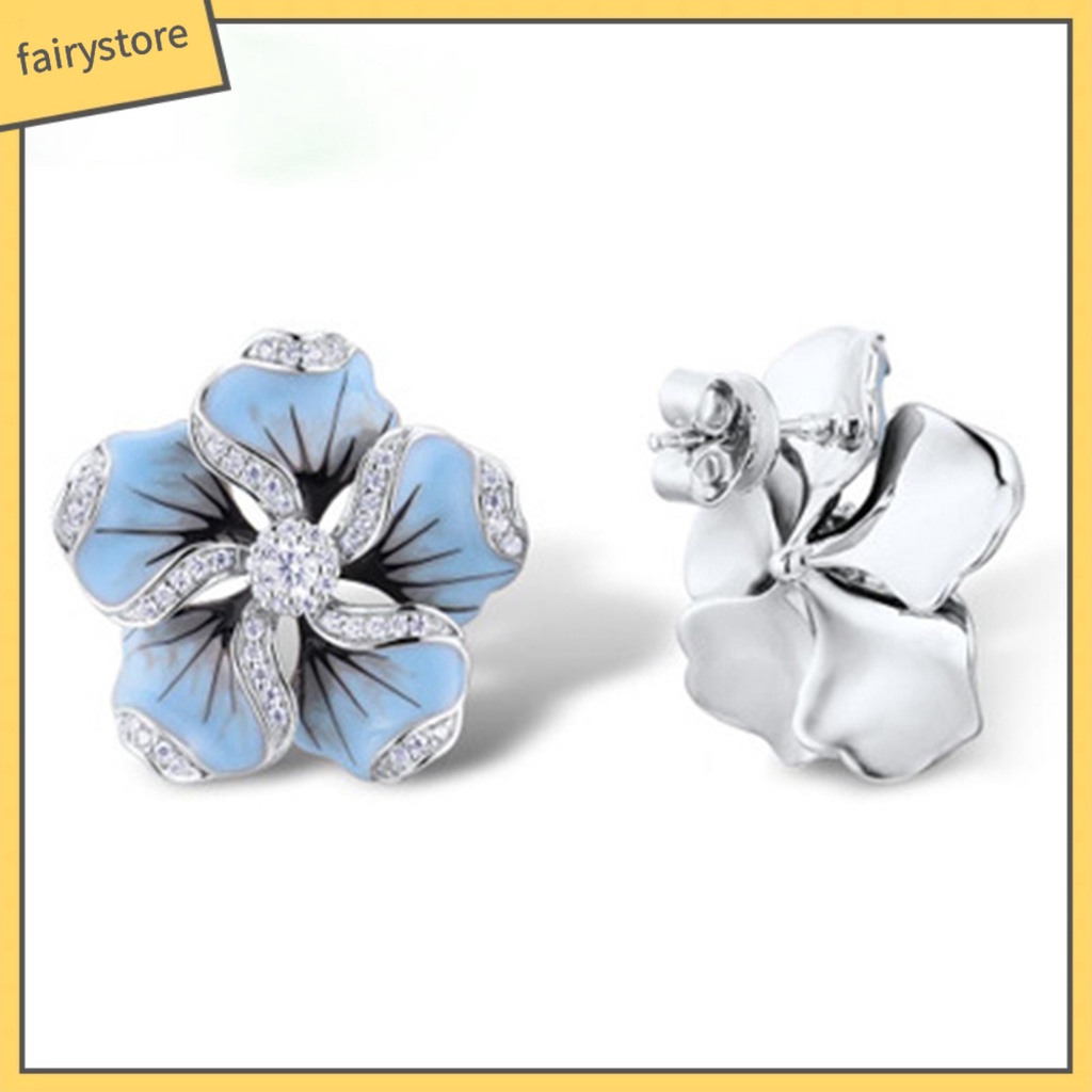 1 Đôi Bông Tai Hợp Kim Hình Hoa Đính Đá Tinh Tế Dành Cho Nữ