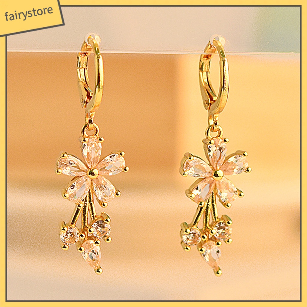 1 Đôi Bông Tai Tròn Đính Đá Zircon Hình Giọt Nước Bằng Đồng Tinh Tế