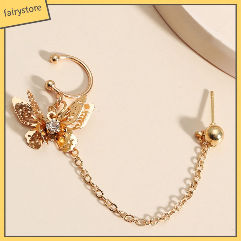 1 Khuyên Tai Dạng Kẹp Hình Bướm &amp; Hoa Cương Giả Bằng Hợp Kim