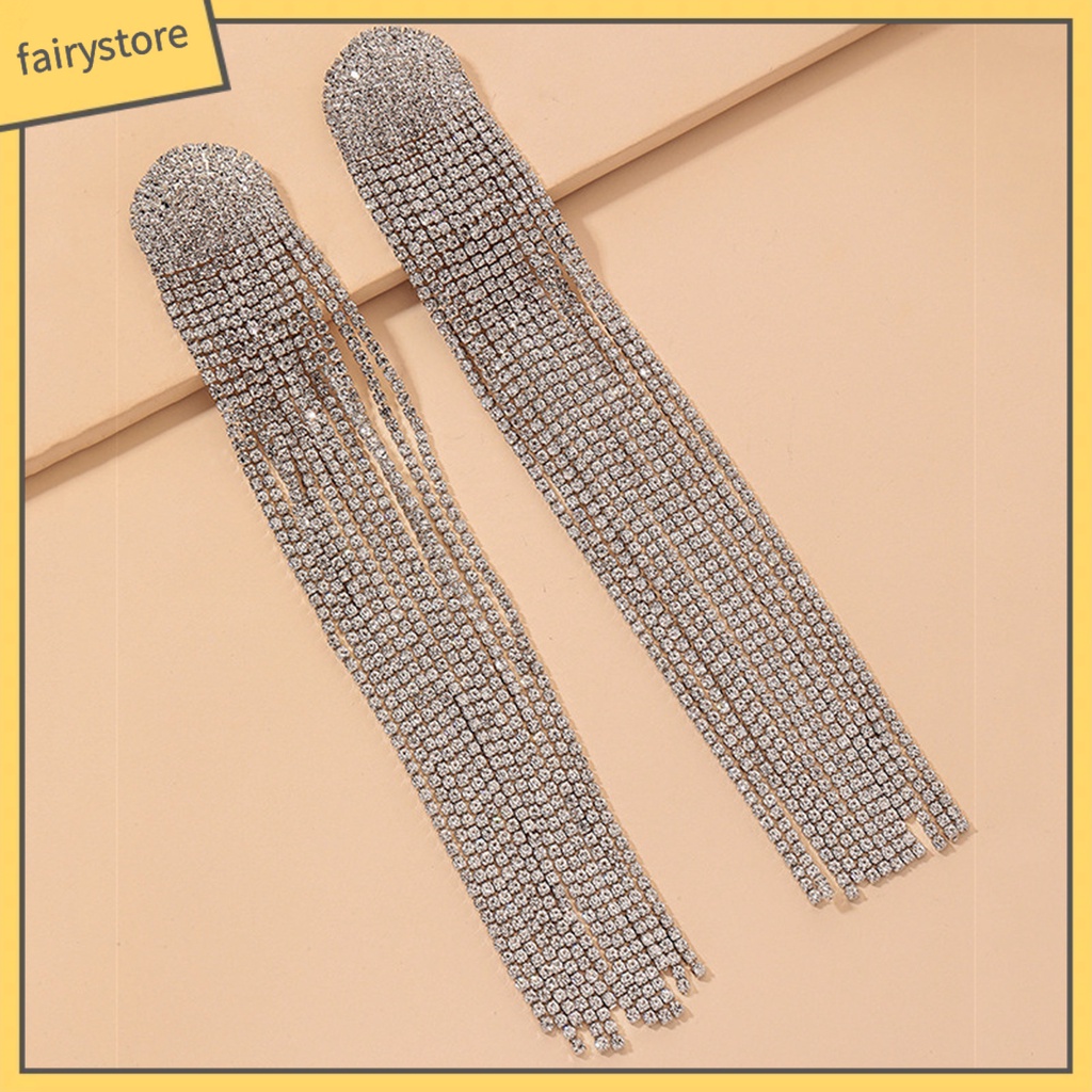 Bông Tai Dáng Dài Bằng Hợp Kim Đính Đá Lấp Lánh Thời Trang Cho Nữ