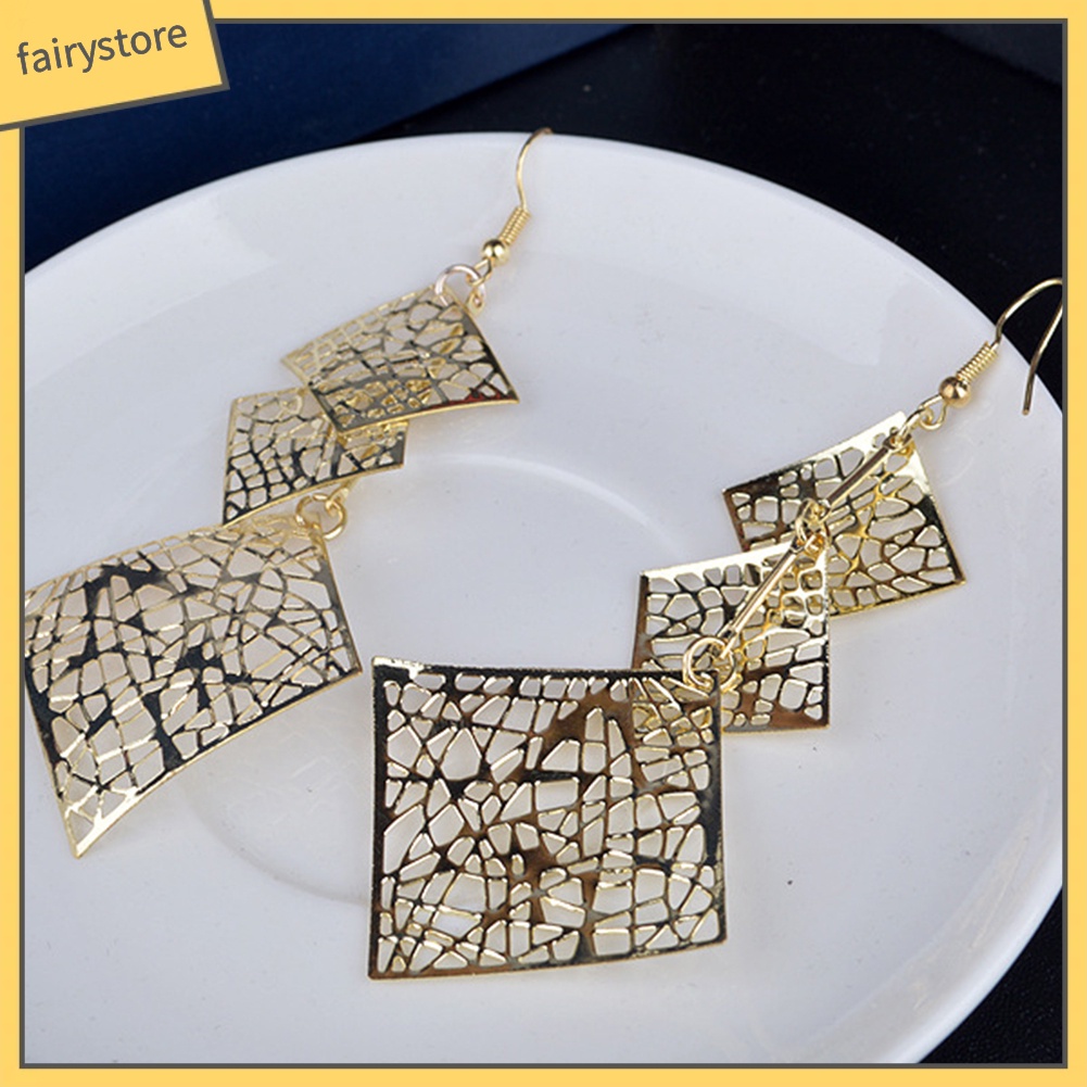 Bông Tai Dài Hình Vuông Thiết Kế Đục Lỗ Thời Trang Dự Tiệc Cho Nữ