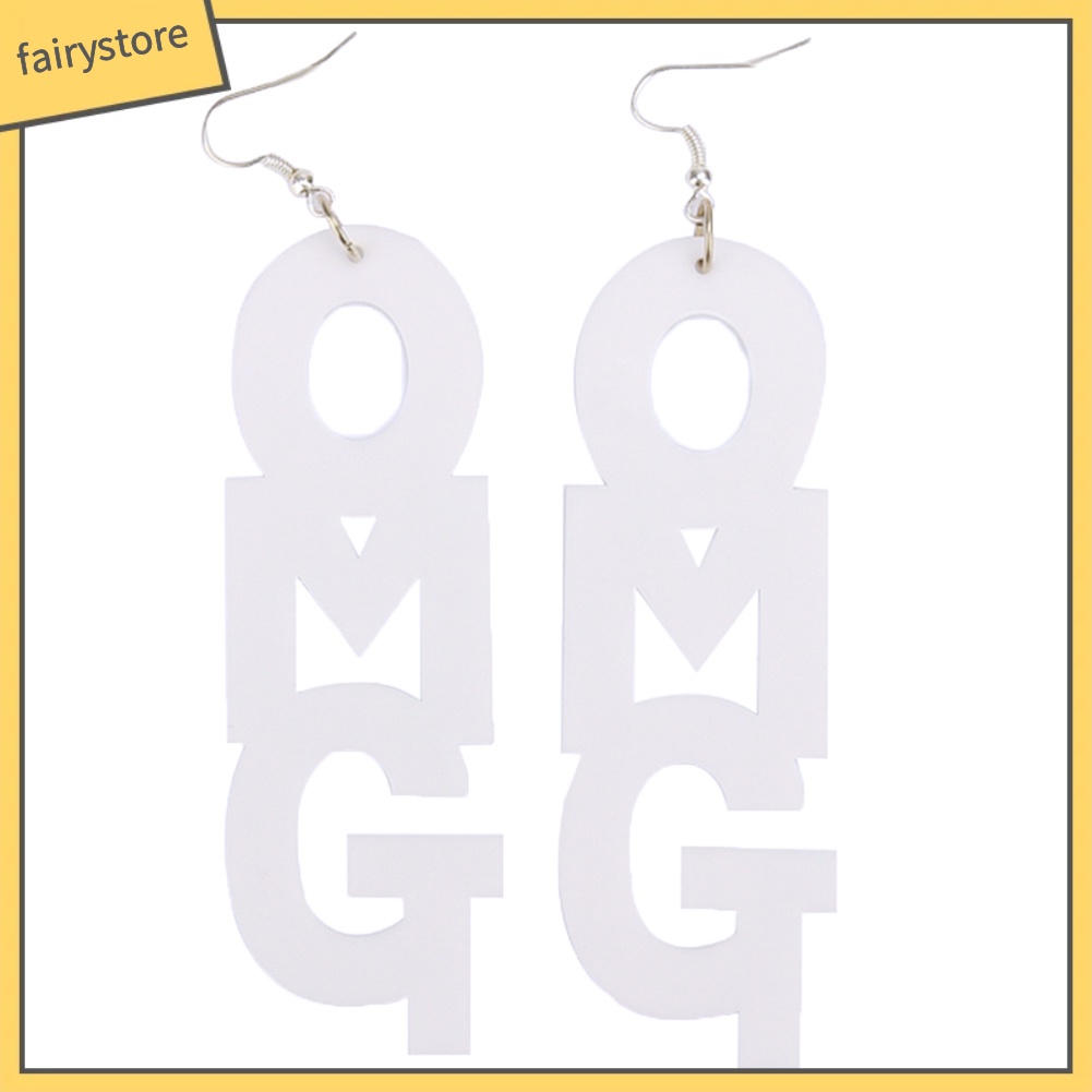 Bông Tai Dài Bằng Acrylic In Chữ OMG Phong Cách Hip Hop Thời Trang Cho Nữ
