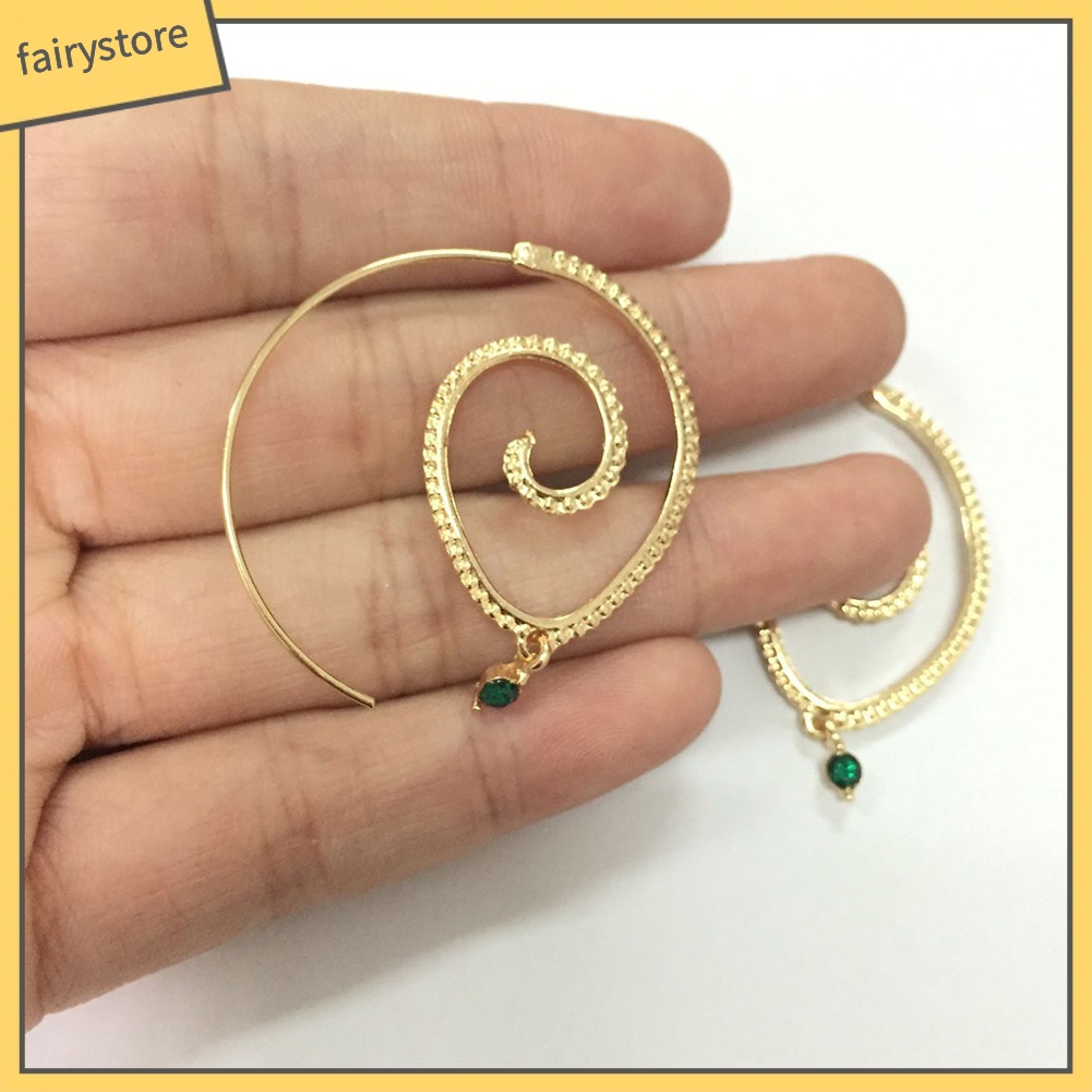 Bông Tai Hình Giọt Nước Dạng Xoắn Đính Đá Dành Cho Nữ