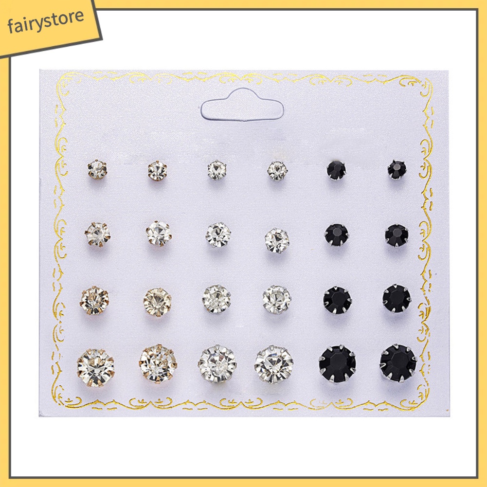 Set 12 Đôi Khuyên Tai Đính Đá / Ngọc Trai Giả Thời Trang Thanh Lịch Dành Cho Nữ