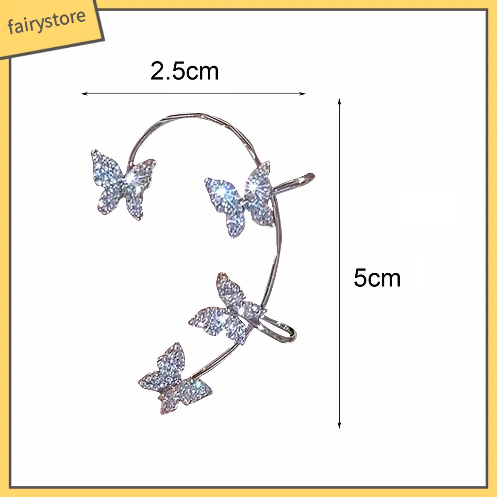 1 Đôi Bông Tai Kẹp Vành Tai Hình Bướm Đính Đá Thời Trang Hàng Ngày