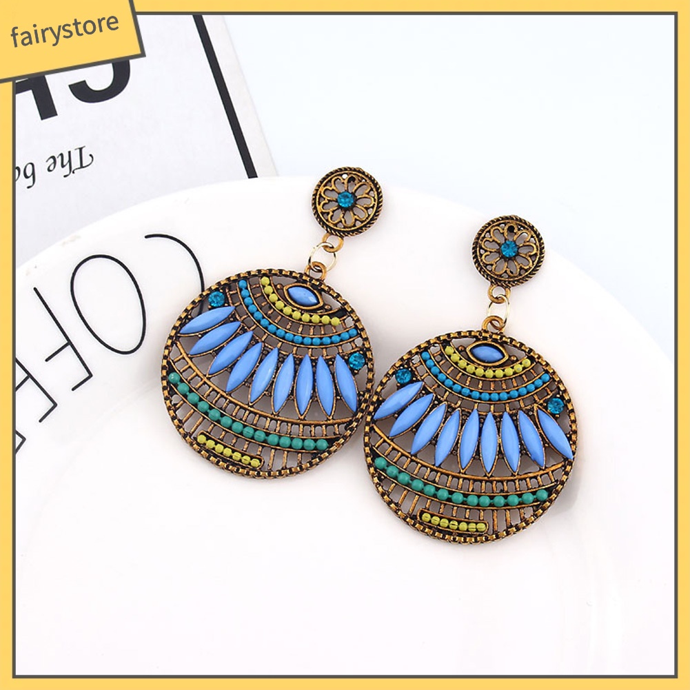 Bông Tai Dạng Xỏ Hạt Tròn Rỗng Phong Cách Bohemian Thời Trang Cho Nữ