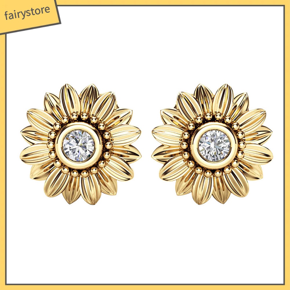 Đôi Bông Tai Hình Hoa Hướng Dương Đính Đá Thời Trang Cho Nữ