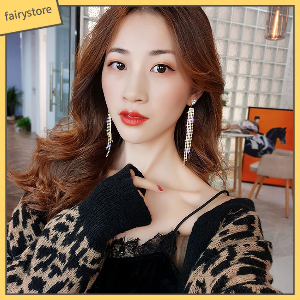 1 Cặp Bông Tai Dáng Dài Đính Pha Lê Phong Cách Boho Thời Trang Cho Nữ