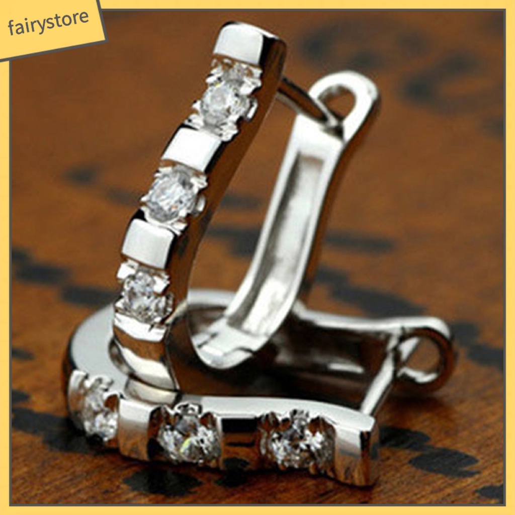 1 Đôi Bông Tai Tròn Mạ Bạc Đính Đá Trắng Sang Trọng