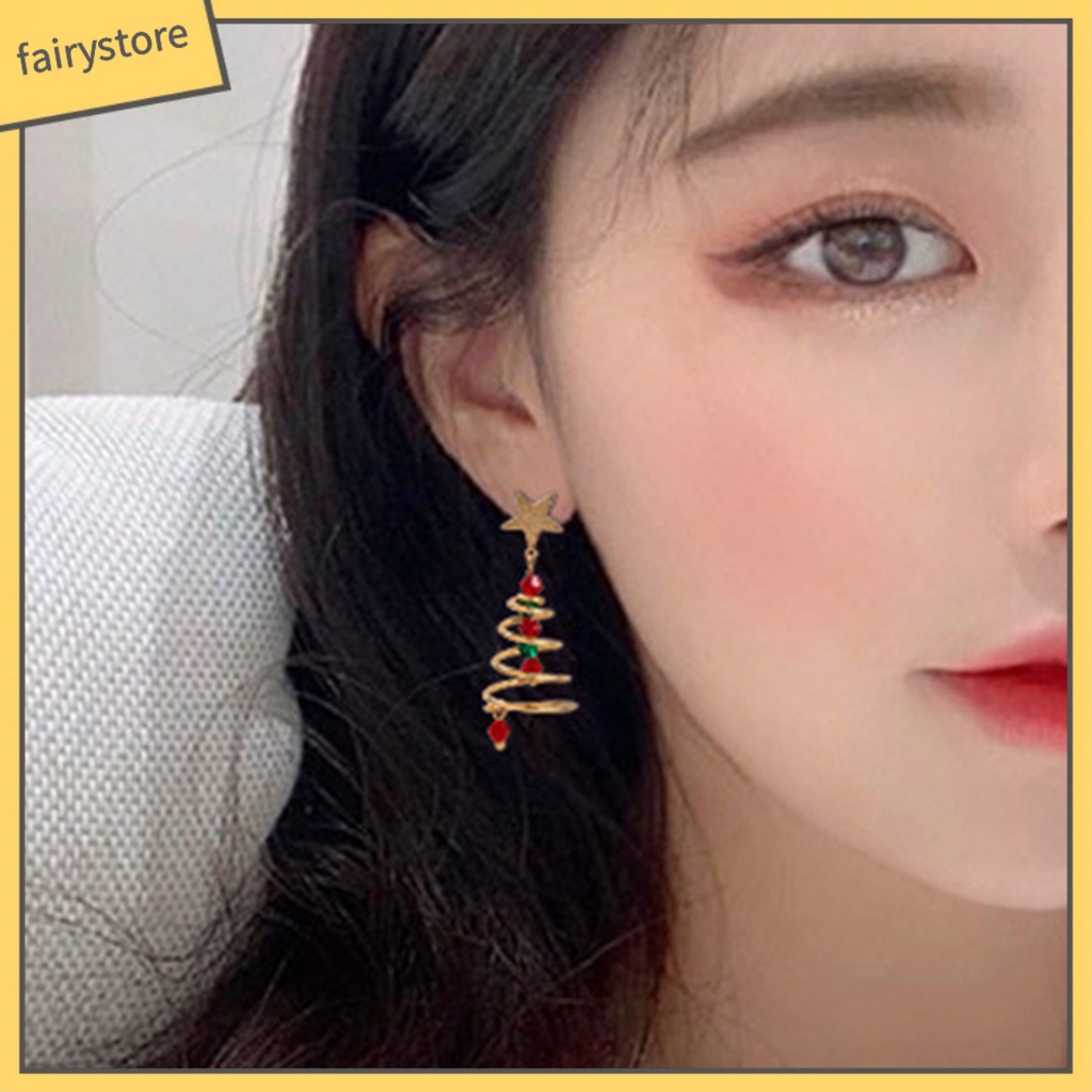 [FRO] 1 Đôi Bông Tai Hình Cây Thông Ngôi Sao Năm Cánh Mạ Màu Sắc Tương Phản Dành Cho Nữ