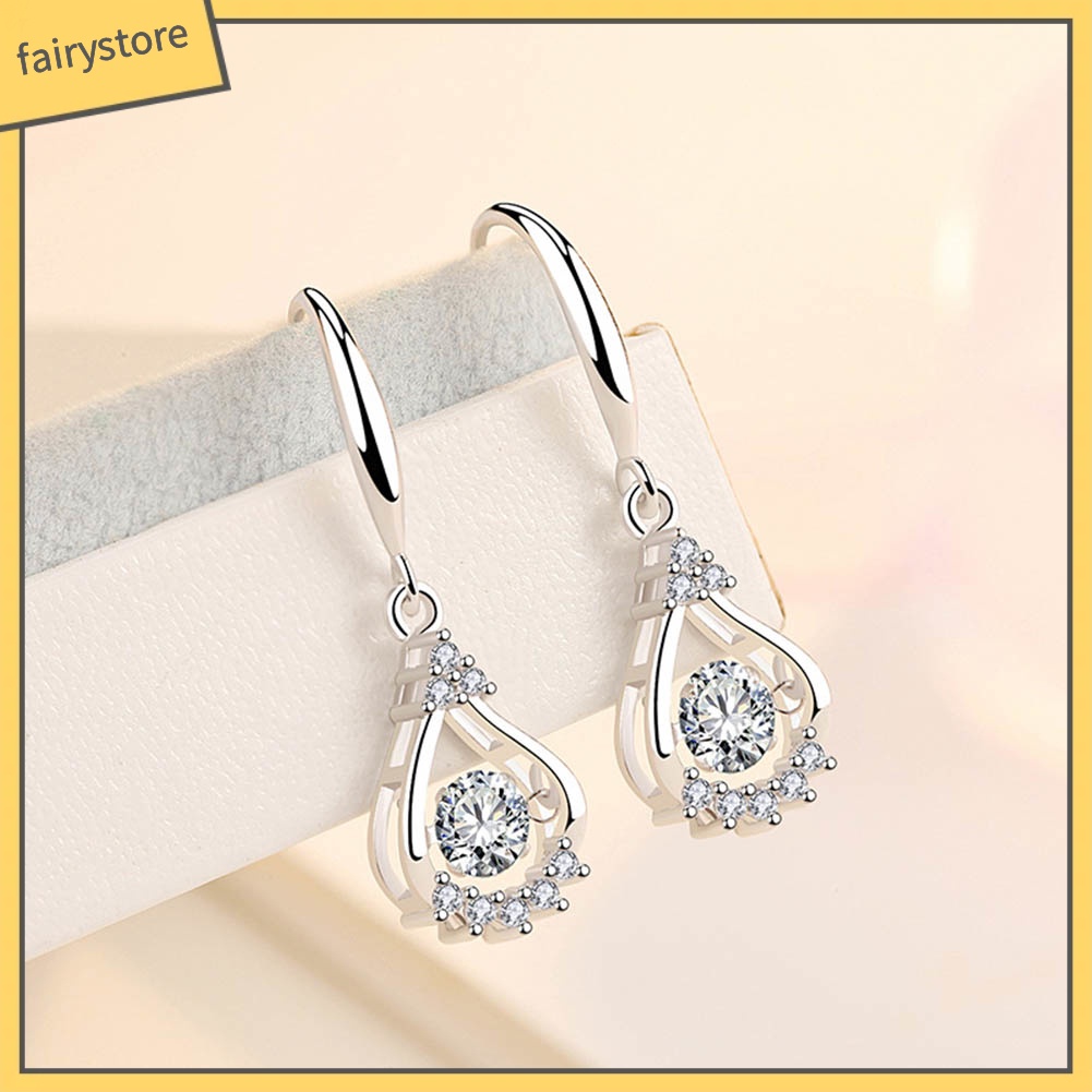 Bông Tai Dáng Dài Hình Giọt Nước Đính Đá Zircon Thời Trang Cho Nữ