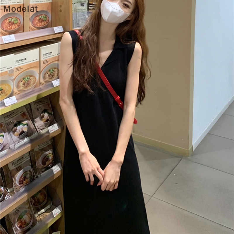 Mfc Đầm Midi Không Tay Màu Trơn Phong Cách Hàn Quốc Cho Nữ