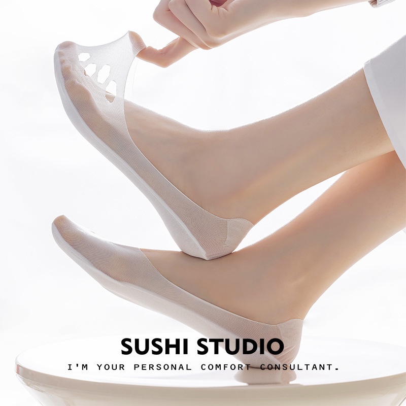 Đôi Vớ Thuyền Bằng Silicone Siêu Mỏng Chống Trượt Thời Trang Mùa Hè Dành Cho Nữ