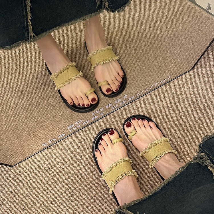 Dép Sandal Da PU Đế Bằng Thời Trang Retro Cá Tính Cho Nữ