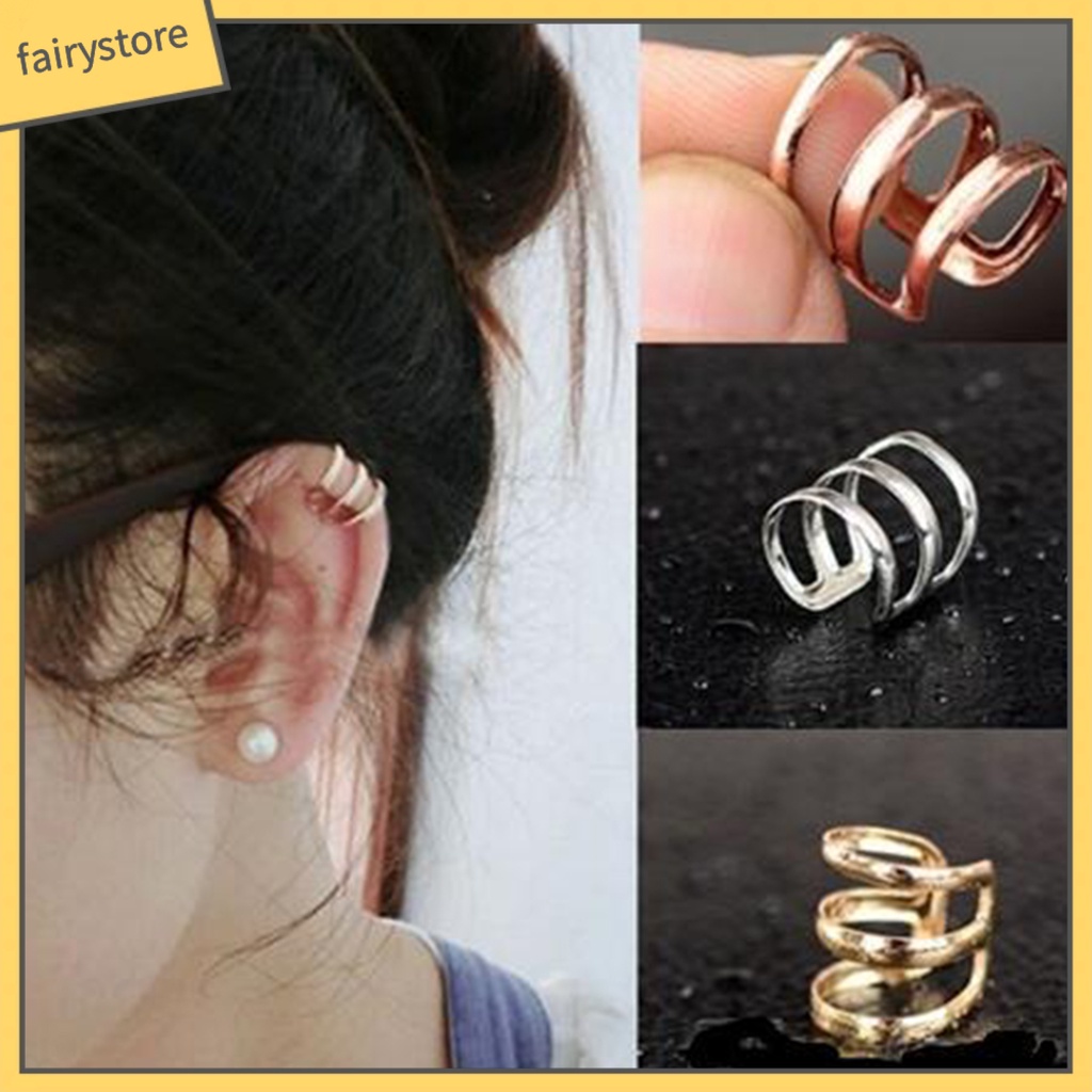 1 Khuyên Kẹp Tai 3 Vòng Rỗng Đơn Giản Có Thể Điều Chỉnh Đa Ứng Dụng Cho Nữ