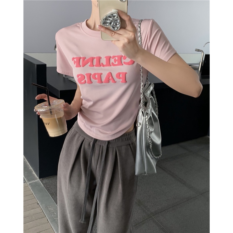 Áo Thun Ngắn Tay Cổ Tròn In Chữ Đơn Giản Theo Phong Cách Mùa Hè