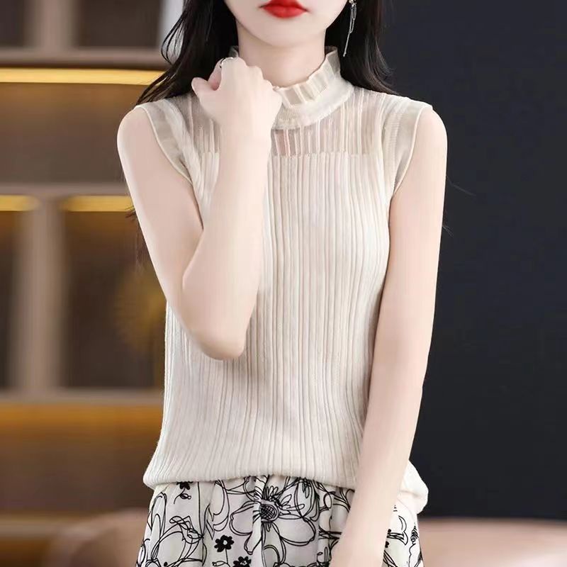 Áo Dệt Kim Sát Nách Phối Ren Trắng Cao Cấp Thời Trang Cho Nữ