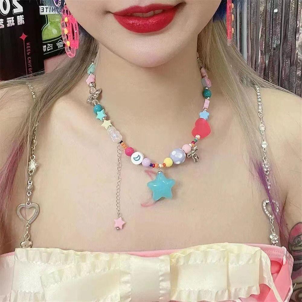 Vòng Cổ Choker Màu Sắc Ngọt Ngào Hình Ngôi Sao / Trái Tim Xinh Xắn Cho Nữ