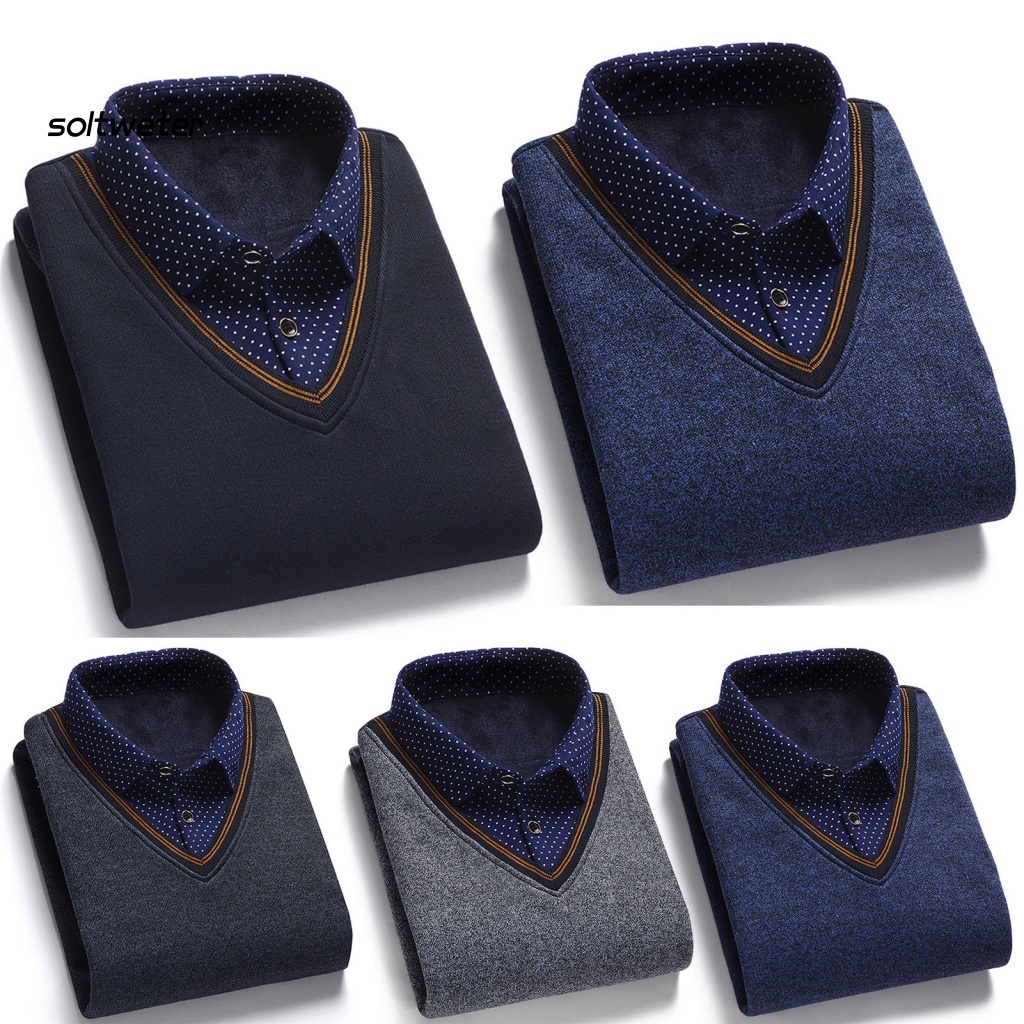 St Áo Sweater Dệt Kim Dày Giả Hai Lớp Kẻ Sọc Caro Mặc Hàng Ngày Cho Nam