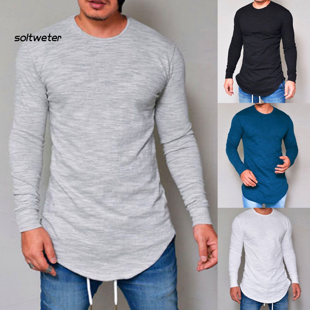 Áo Thun Dài Tay Cổ Tròn Màu Sắc Đơn Giản Cho Nam