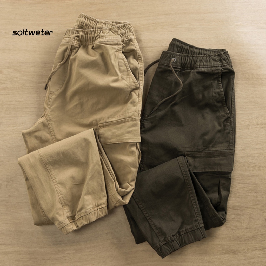 Quần Dài Lưng Thun Rút Dây Bằng Polyester Nhiều Túi Thời Trang Dành Cho Nam