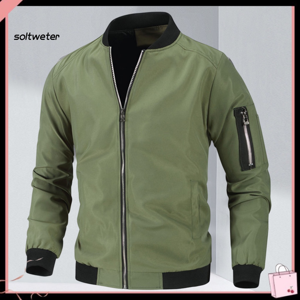 Áo Khoác Nam Dài Tay Cổ Đứng Dáng Rộng Màu Trơn Phối Khóa Kéo Kiểu Hàn Quốc Thời Trang Xuân Thu