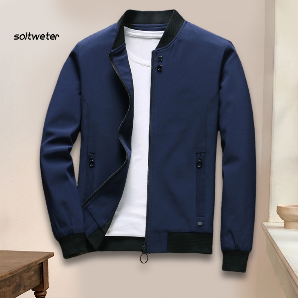 Áo Khoác Bóng Chày Cổ Đứng Tay Dài Màu Trơn Dáng Ôm Thời Trang Mùa Thu Cho Nam