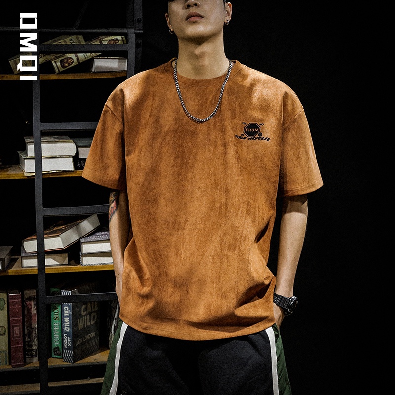 Áo Thun Da Lộn Tay Lỡ Dáng Rộng Phong Cách Retro Mỹ Thời Trang Cho Nam Giới 250g