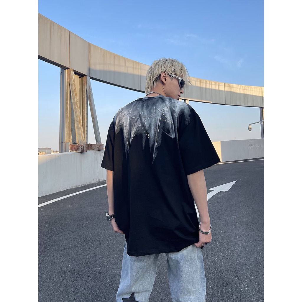 A Knife Áo Thun Tay Ngắn In Họa Tiết Kim Cương Nổi Bật Phong Cách Đường Phố Mỹ ins Puffian Dành Cho Nam