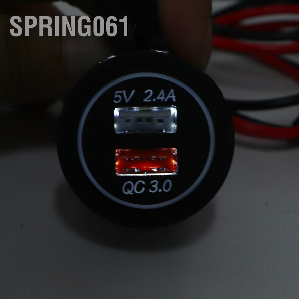 Spring061 Bộ sạc điện thoại di động trên xe hơi USB kép chống nước Sạc nhanh an toàn cho QC 3.0