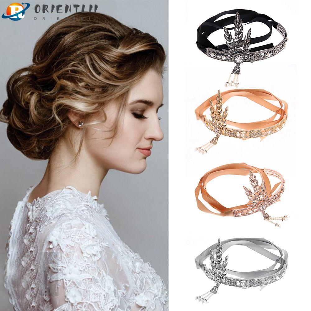 Băng Đô Cài Tóc Hình Lá Phối Tua Rua Phong Cách Vintage