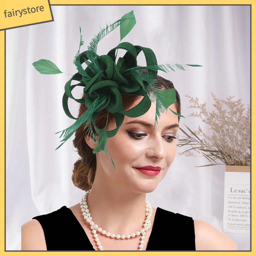 Cài Tóc Đính Lông Vũ Nhiều Lớp Màu Sắc Trơn Phong Cách Vintage Dành Cho Cô Dâu