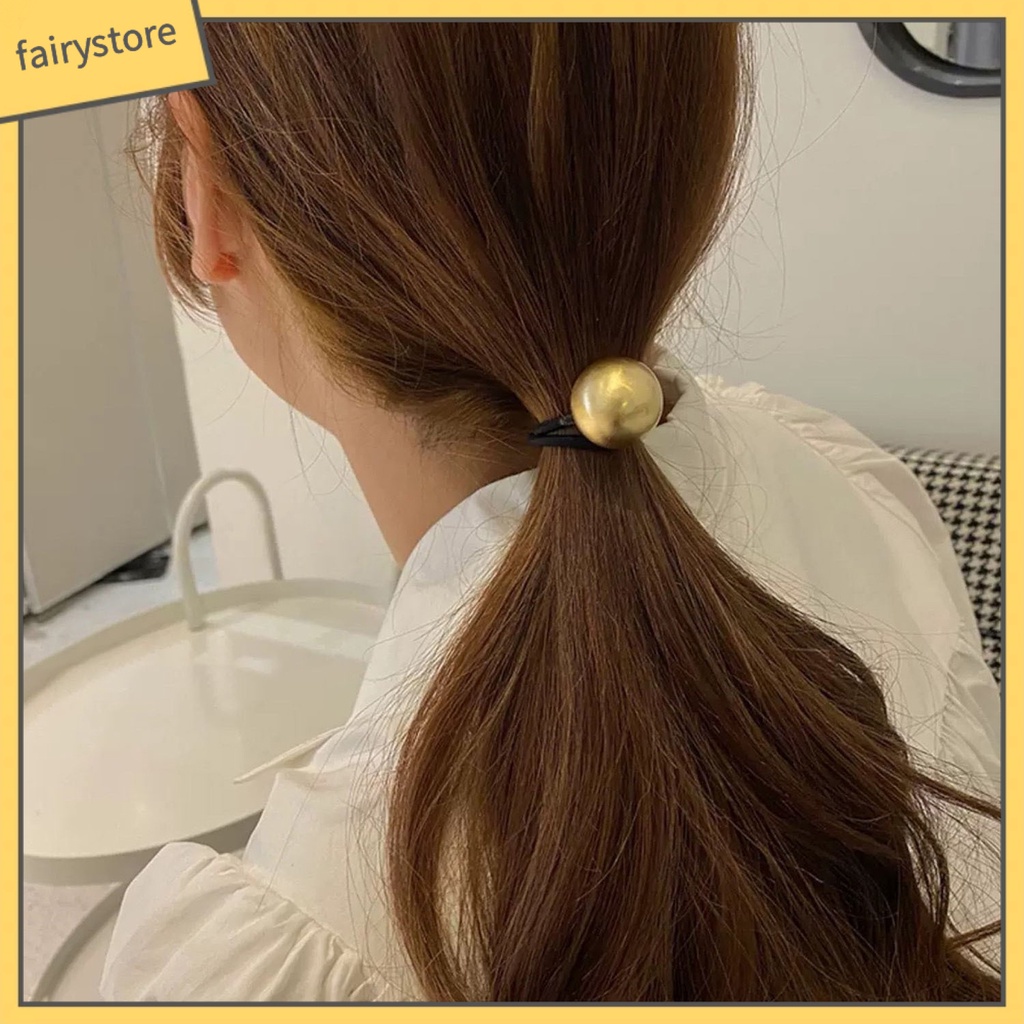 Dây Cột Tóc Đuôi Ngựa Co Giãn Đính Bóng Kim Loại Phong Cách Hàn Quốc Vintage Cho Nữ